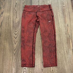 Nike Dri-Fit Zen Epic Running Cropped Leggings Mid-Rise Striped Red Black Size M